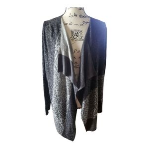 Alberto Makali Wool Blend Leopard Print Draped Open Front Cardigan Size L